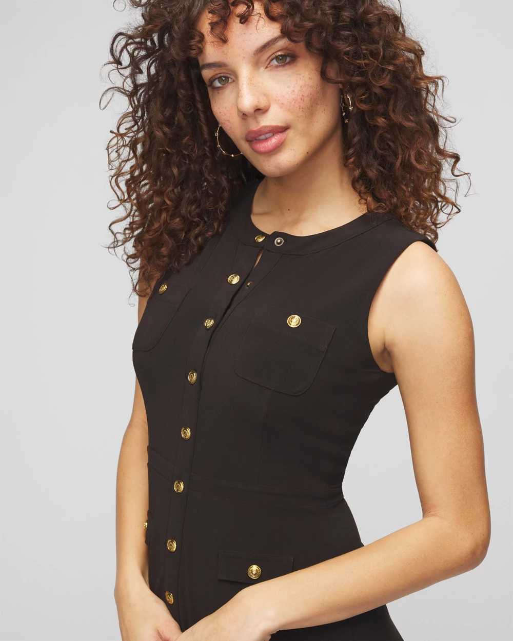 Petite Sleeveless Matte Jersey Crest Button Midi Dress click to view larger image.