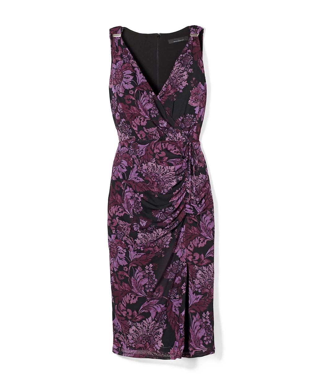 Sleeveless Ruched Mesh Midi Dress