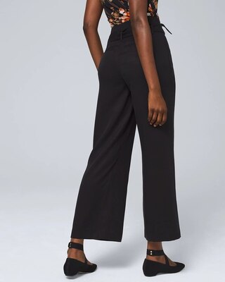 Wide-Leg Cropped Tie-Belt Pants
