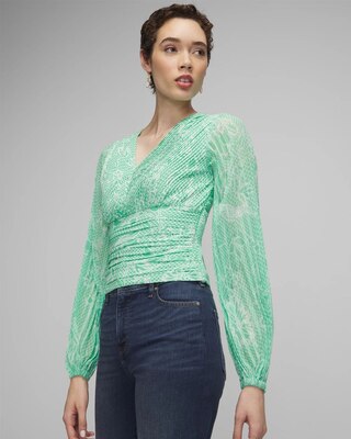 Long Sleeve Pleated Crepe Blouse