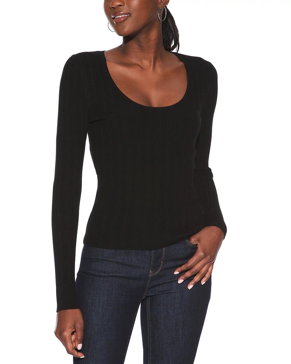 Outlet WHBM Ribbed Scoop-Neck Pullover