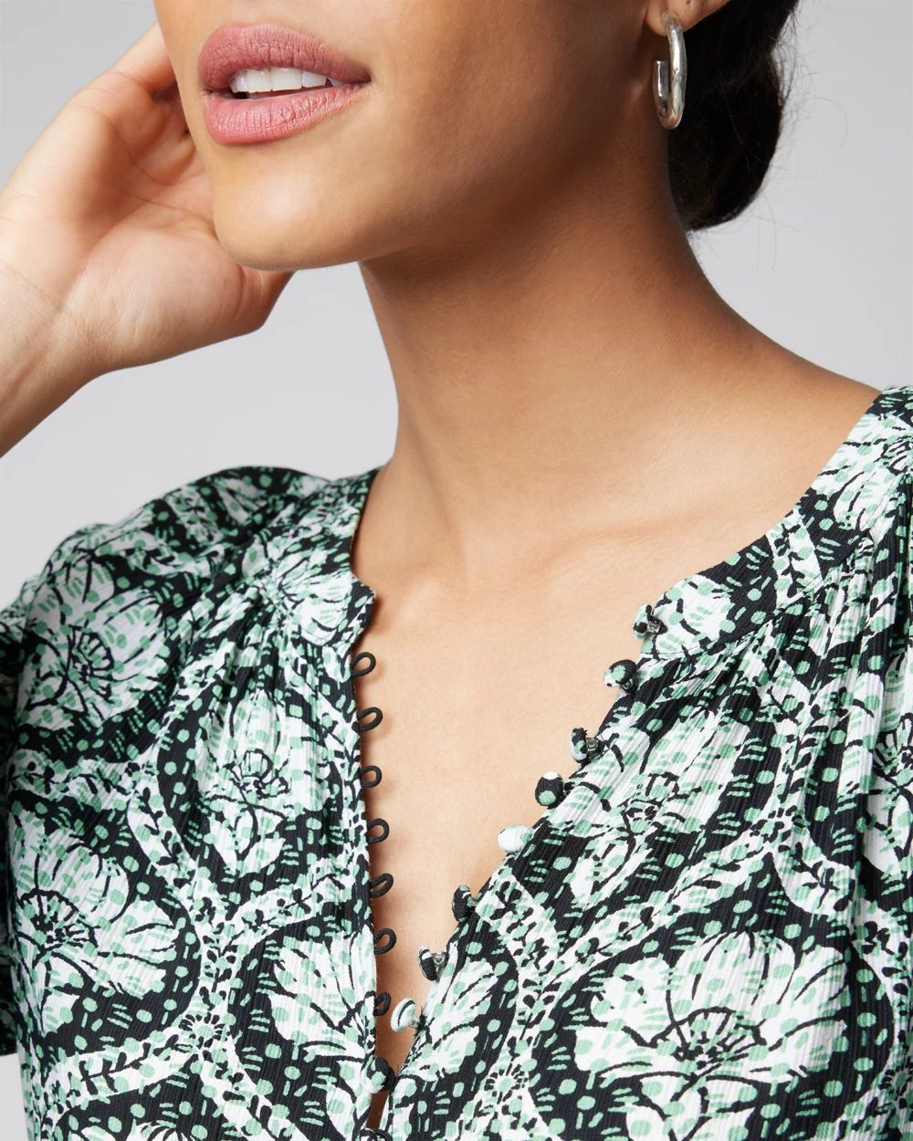 Long Sleeve High-Low Printed Blouse
