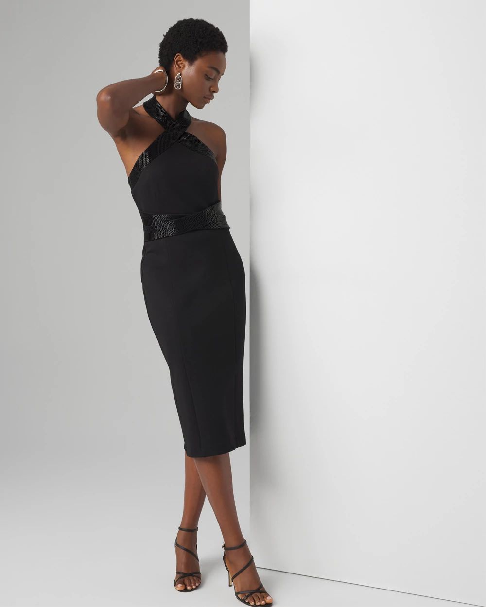 Petite Embellished Halter Midi Dress