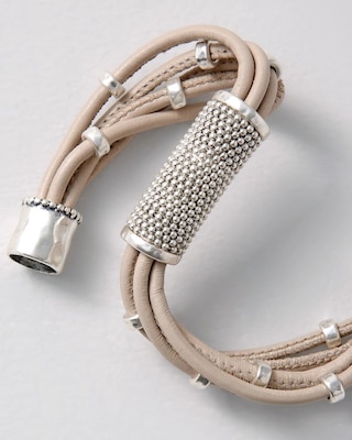 Silvertone Leather Bracelet click to view larger image.