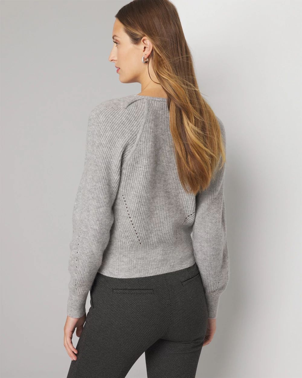 Petite Pleated Shoulder V-neck Pullover Sweater