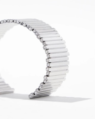 Silver Wavy Clear Crystal Cuff
