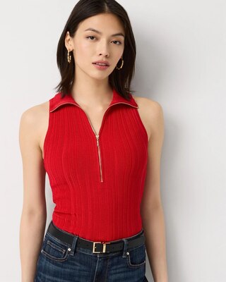 Half Zip Rib Halter Sweater Tank