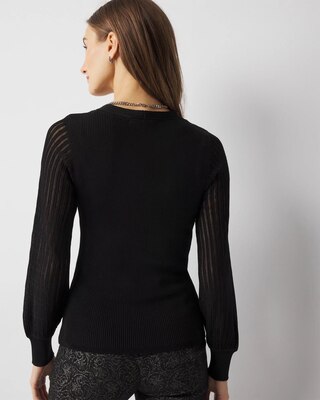 Sheer Sleeve V-Neck Sweater click to view larger image.