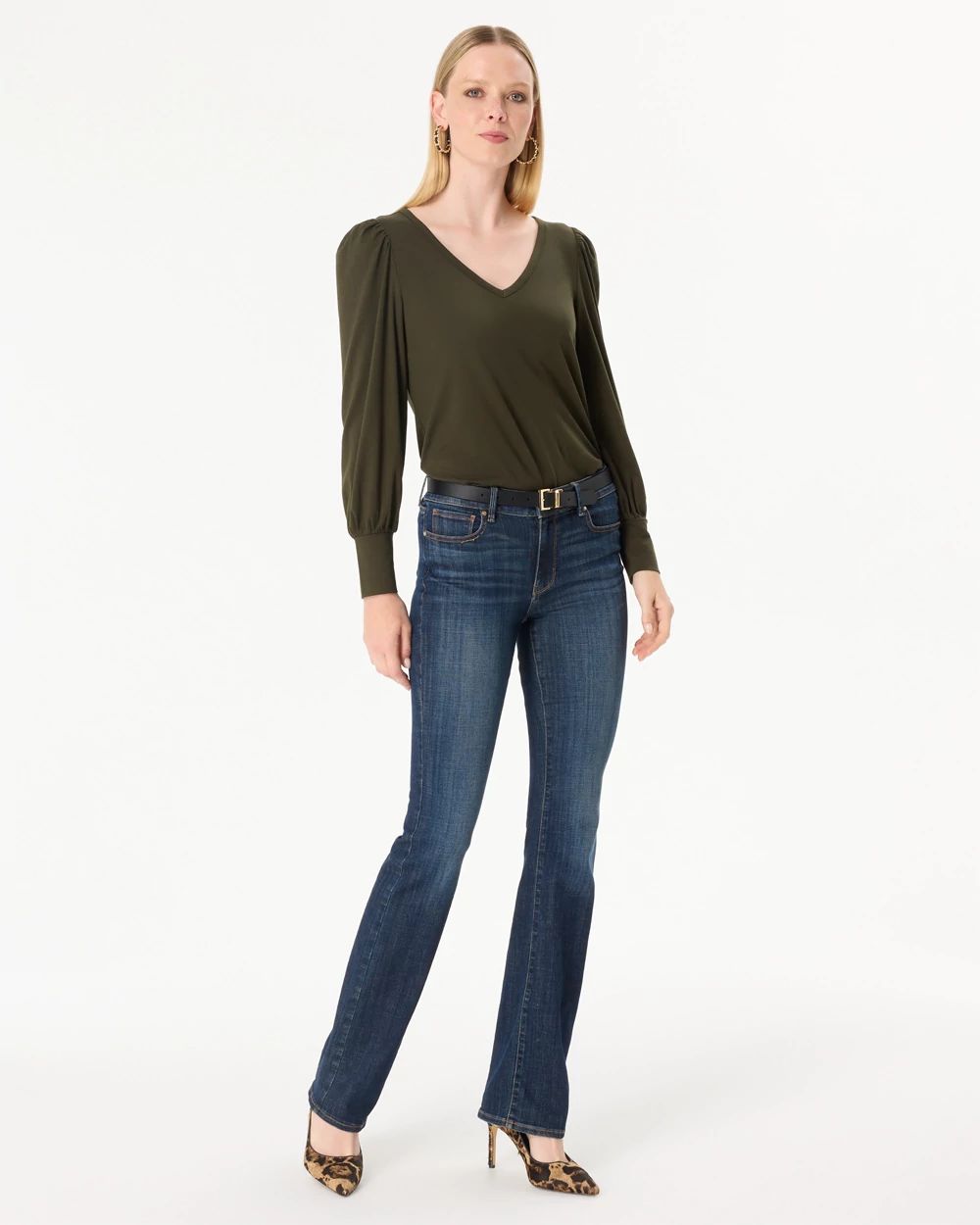 Blouson Sleeve V-neck Top click to view larger image.
