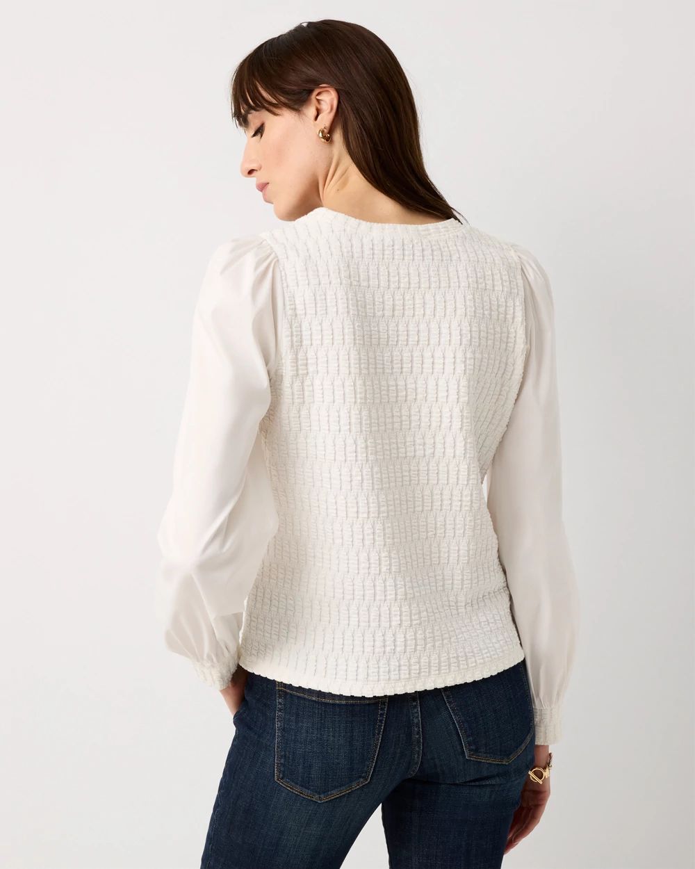Petite Knit + Poplin Long Sleeve Pullover