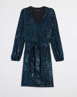 Long Sleeve Sequin Surplice Blouson Dress