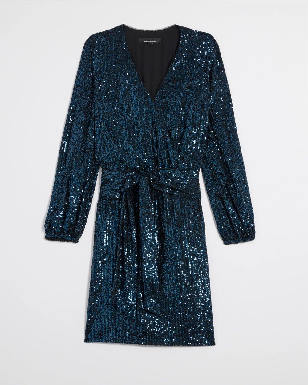 Long Sleeve Sequin Surplice Blouson Dress