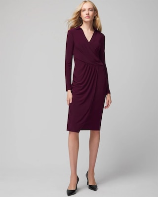 Long Sleeve Matte Jersey Faux Wrap Midi Dress
