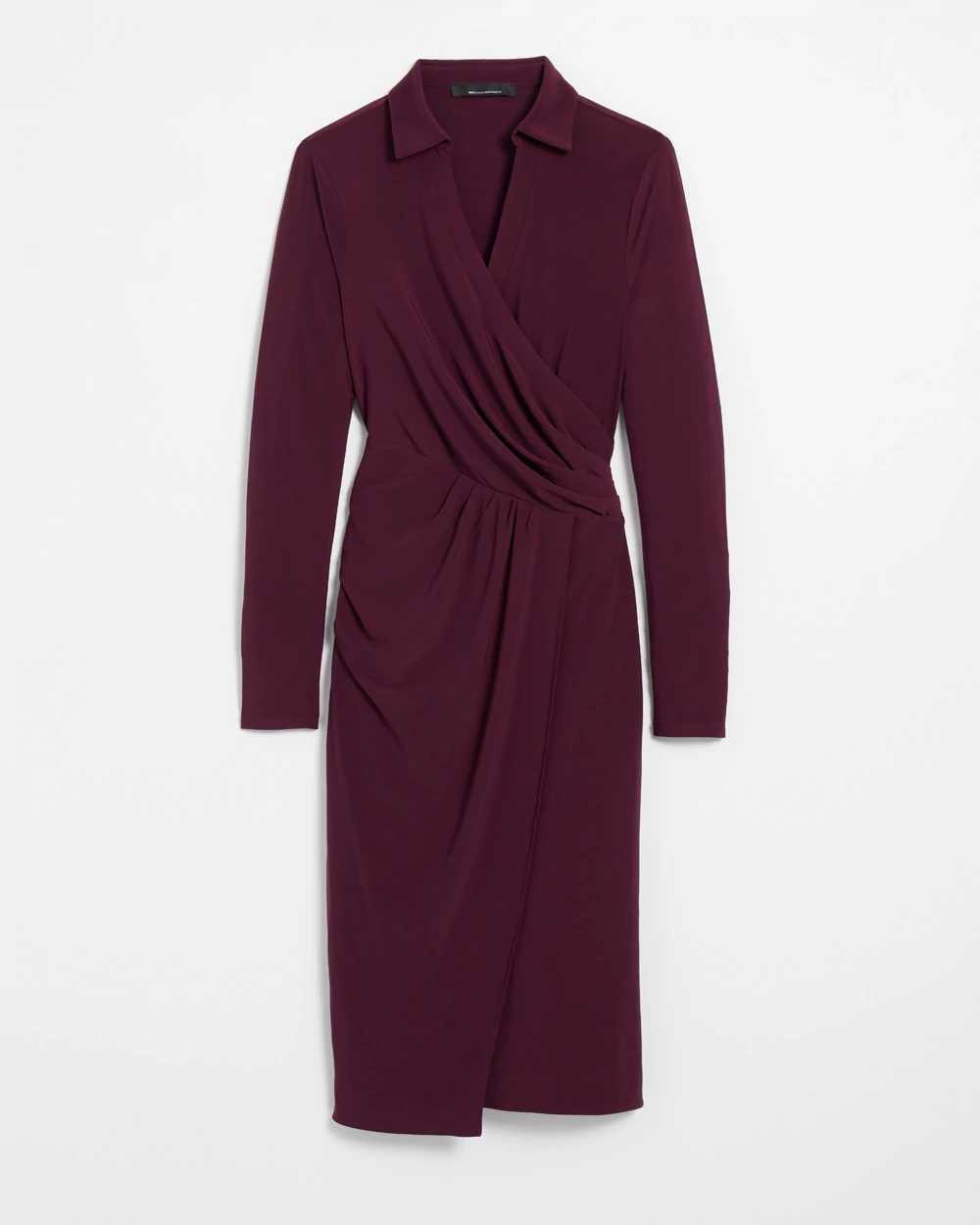 Petite Long Sleeve Matte Jersey Faux Wrap Midi Dress click to view larger image.