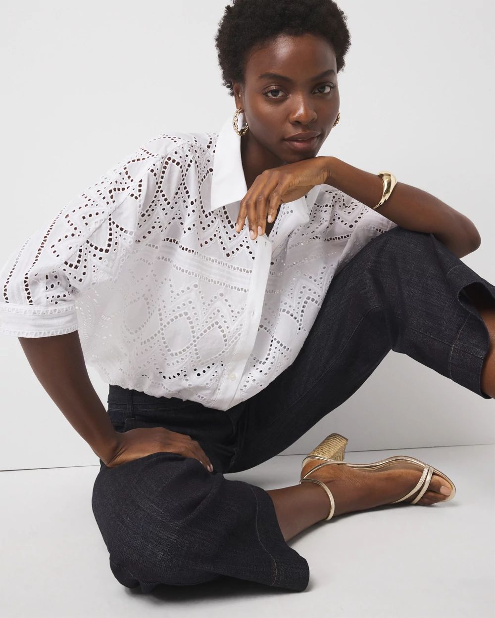 Kimono Sleeve Eyelet Shirt