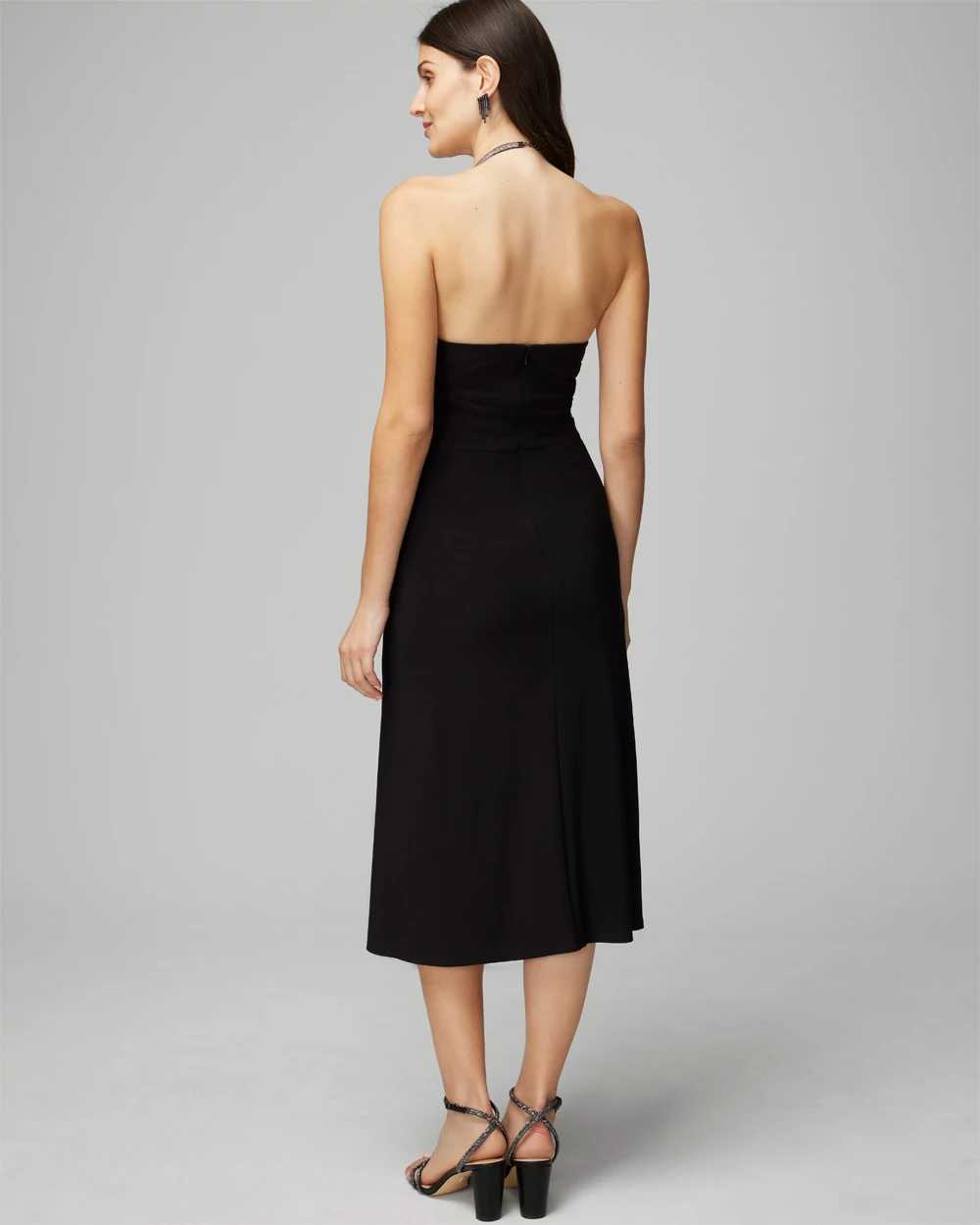 Petite Crystal Halter Ruched Matte Jersey Dress click to view larger image.