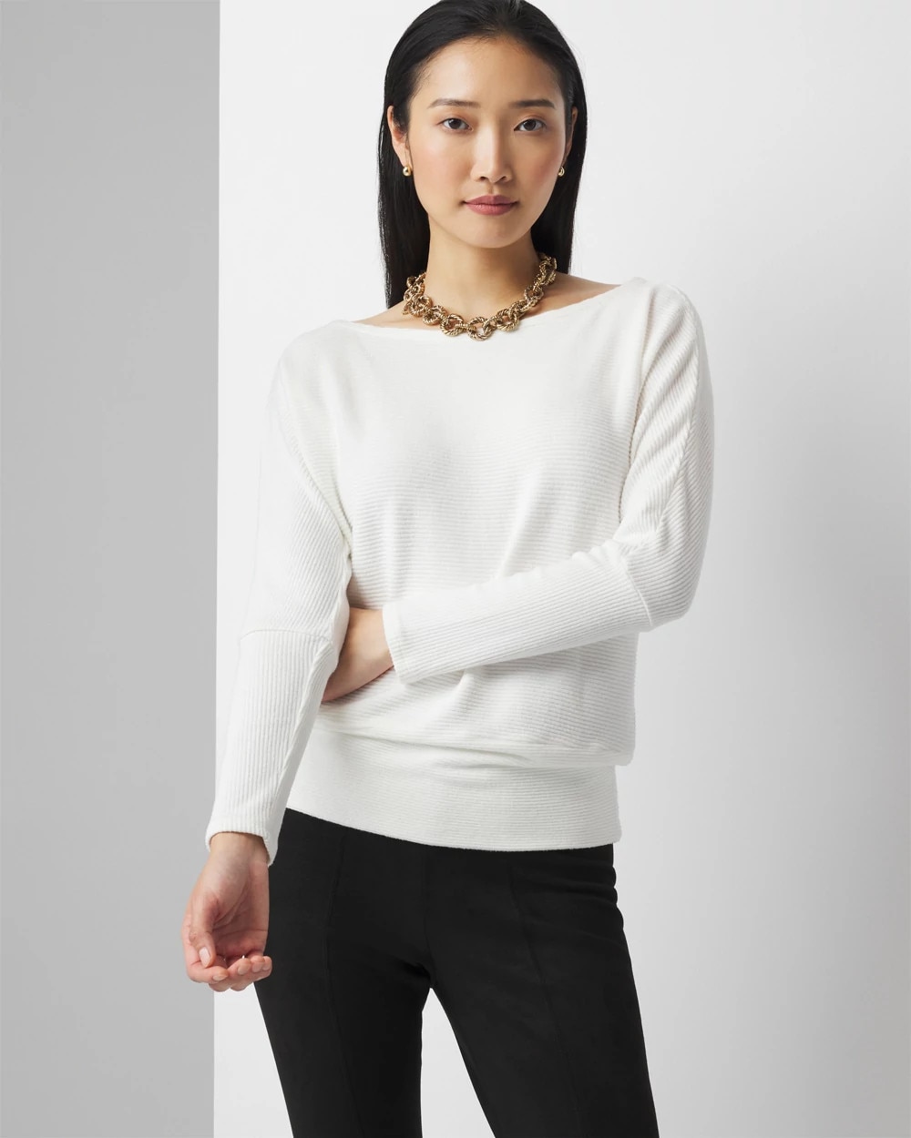 Off-The-Shoulder Ribbed Knit Pullover