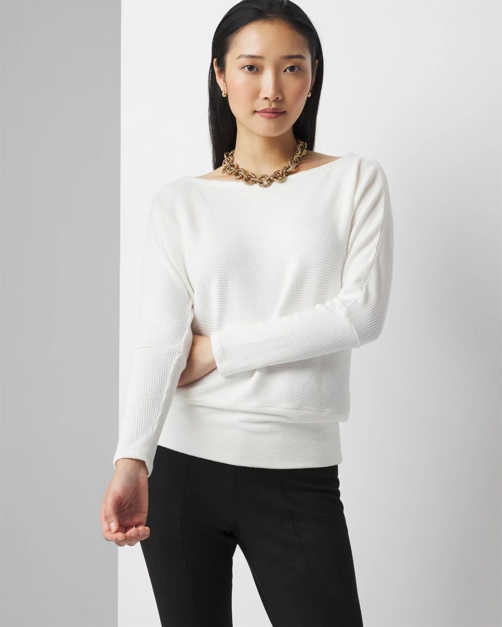 Off-The-Shoulder Ribbed Snit Pullover