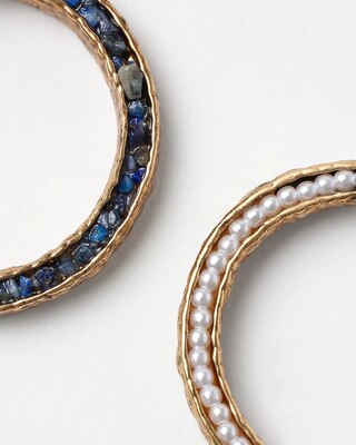 Goldtone and Blue Hoop Earrings