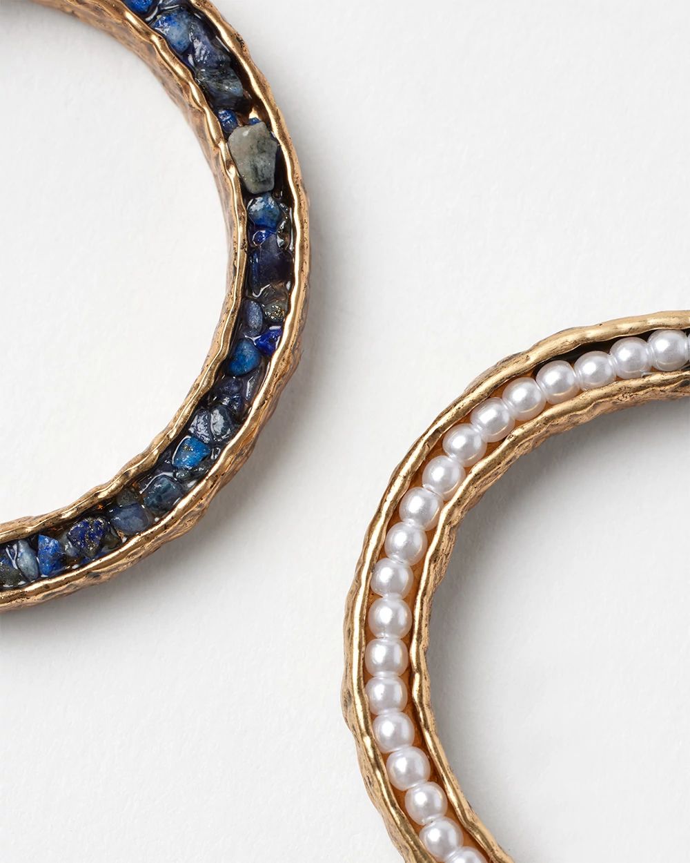 Goldtone and Blue Hoop Earrings