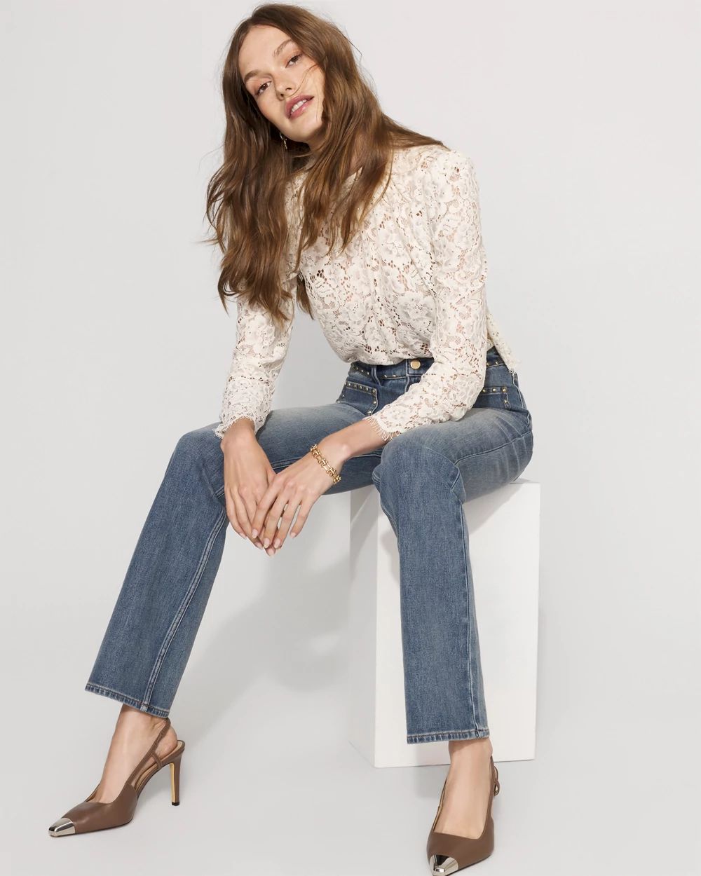 Studded High Rise Bootcut Jean click to view larger image.