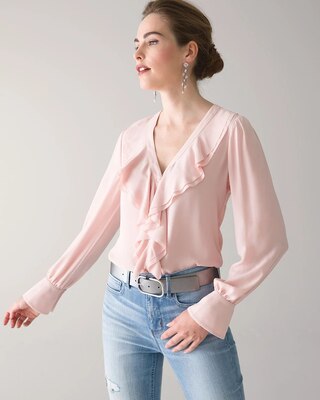 Long Sleeve Ruffle Front Blouse