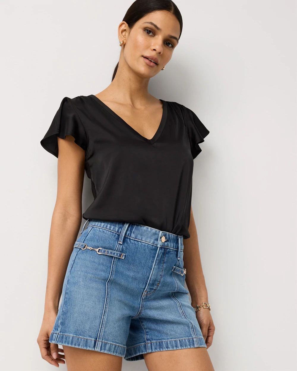 Horsebit Detail High Rise Denim Short