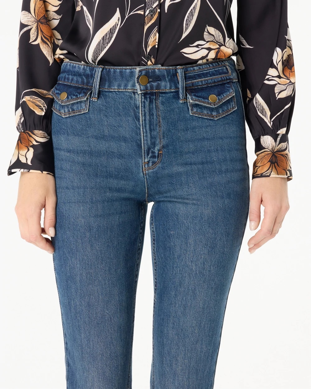 Petite Snap Pocket High-Rise Flare Jean