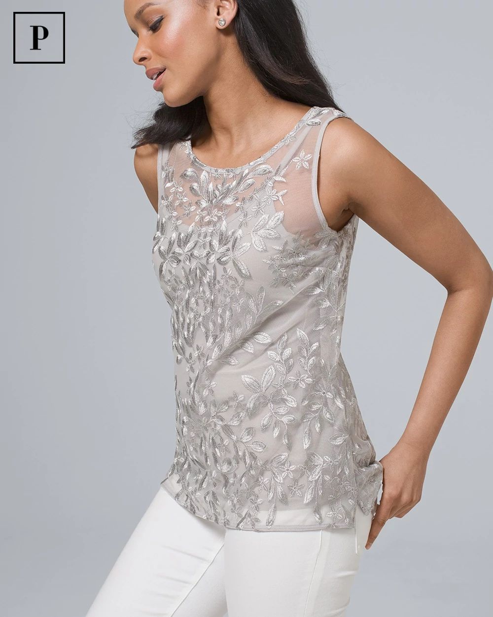 Petite Embroidered Sleeveless Top click to view larger image.