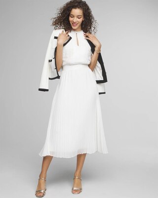 Petite Cap Sleeve Lace Detail Pleated Midi Dress