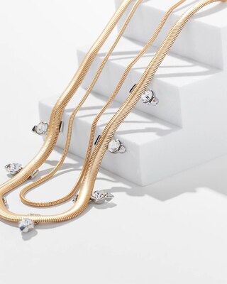 Mixed-Metal Spike Stud Multi-Strand Necklace