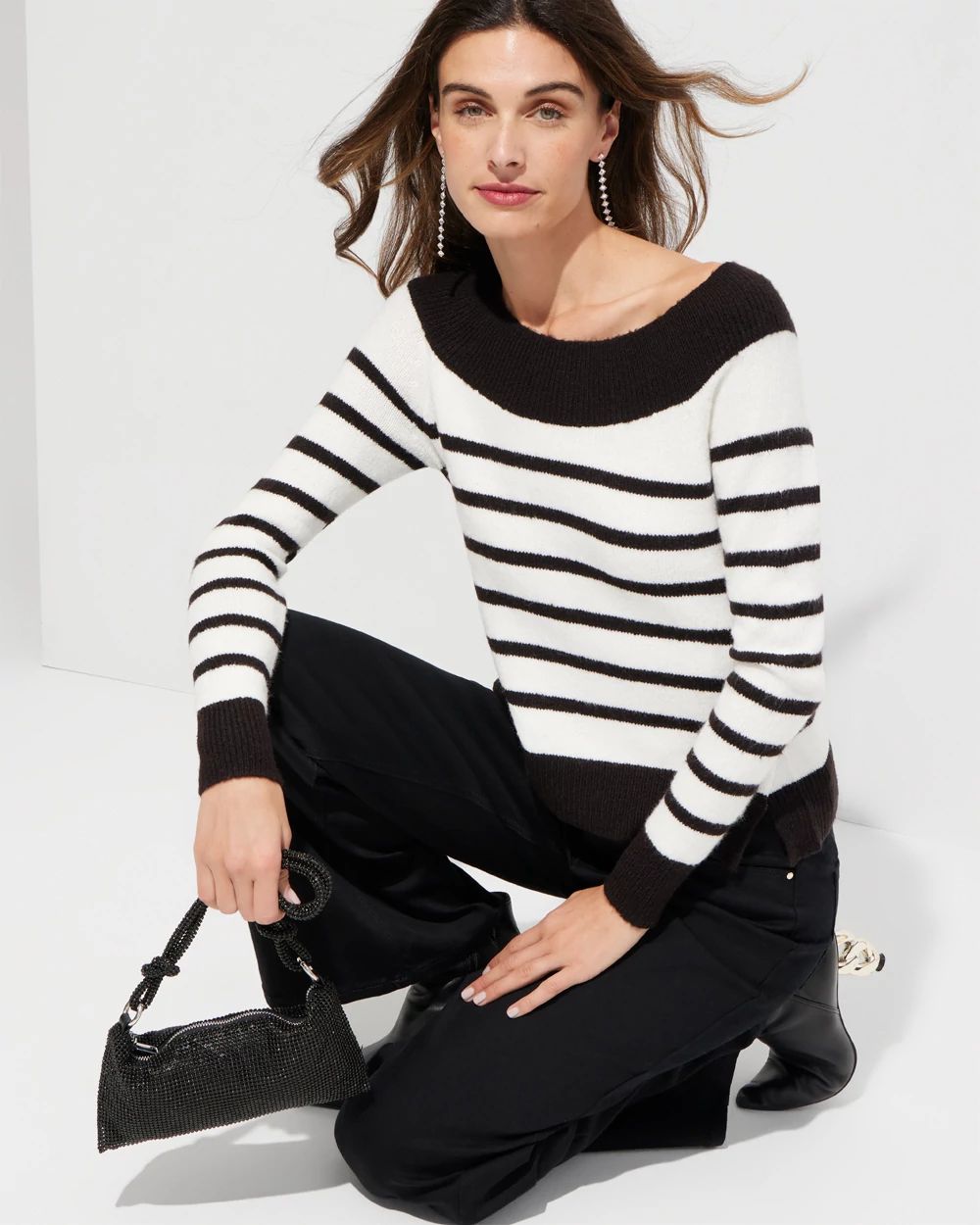 Outlet WHBM Long Sleeve At-The-Shoulder Pullover click to view larger image.