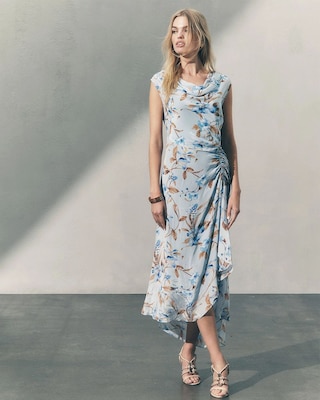 Cowl Neck Ruched Midi Dress