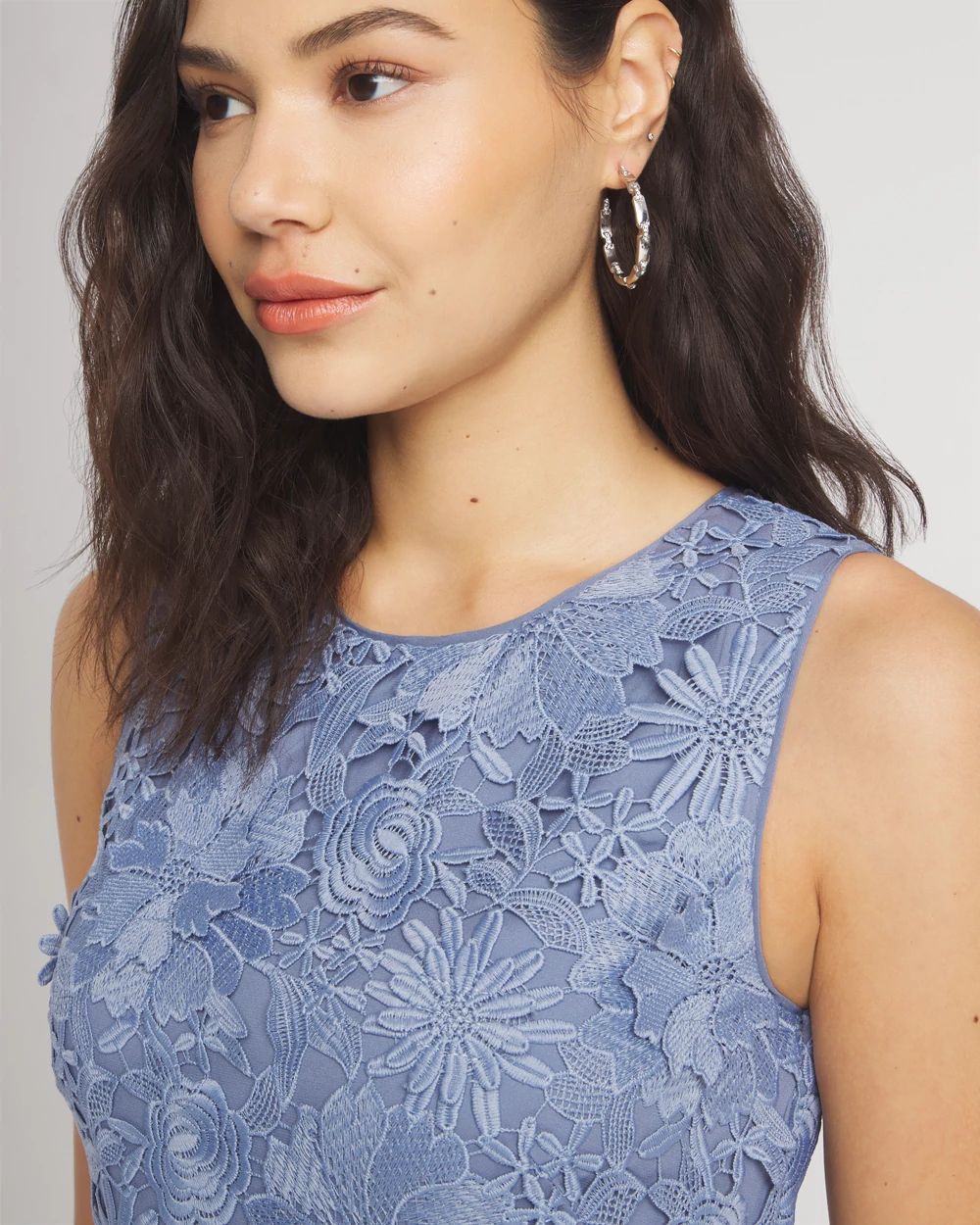 Sleeveless Embroidered Lace Shift Dress