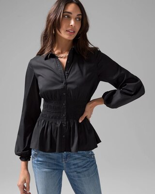 Smocked Waist Poplin Shirt