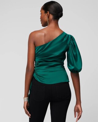 One Shoulder Satin Tie Blouse