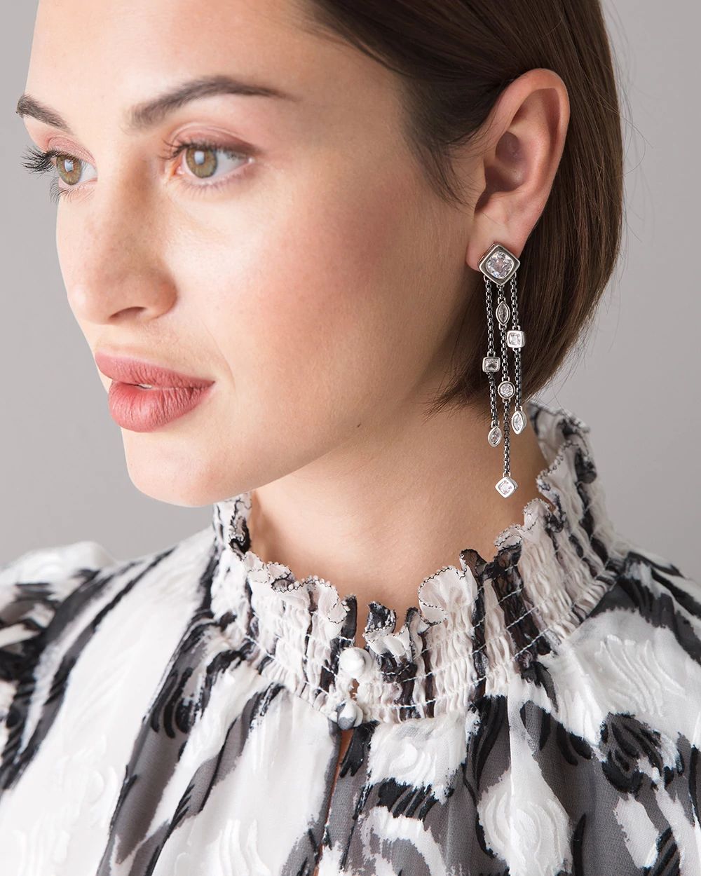 Hematite & Silvertone Cubic Zirconia Earrings