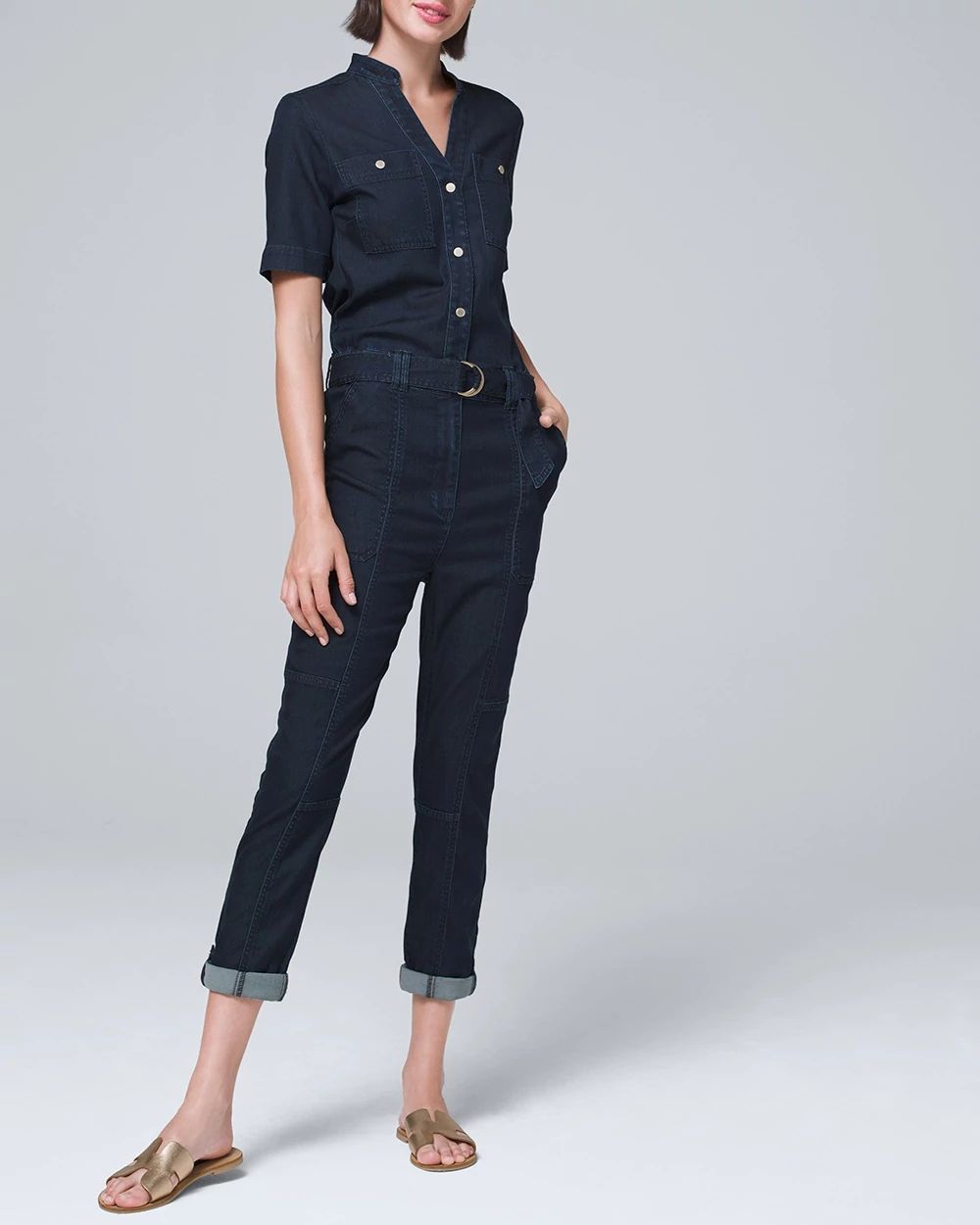 Soft Denim Cropped Jumpsuit