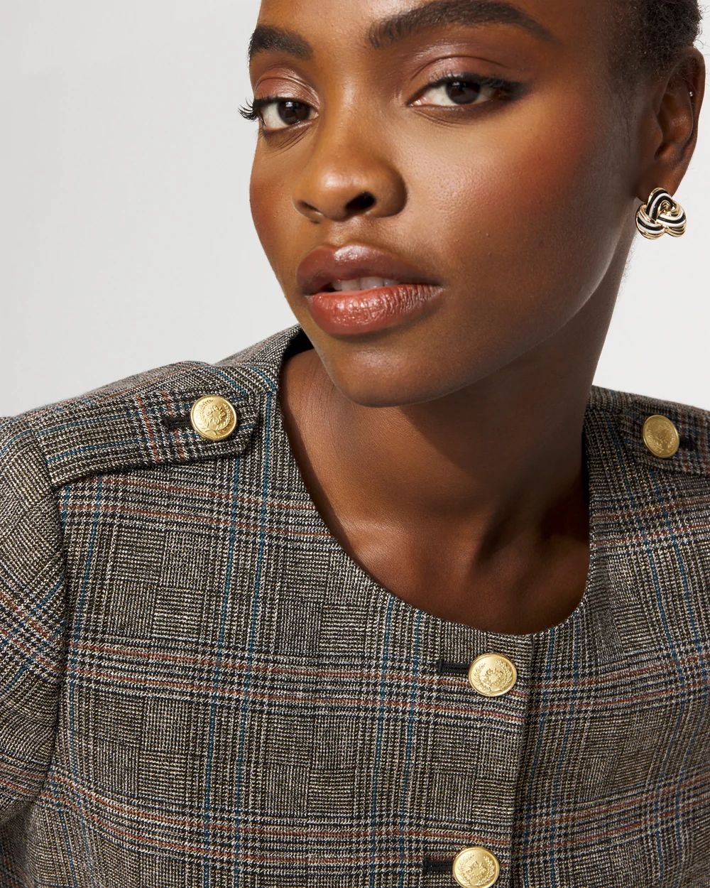 Metallic Plaid Cropped Jacket