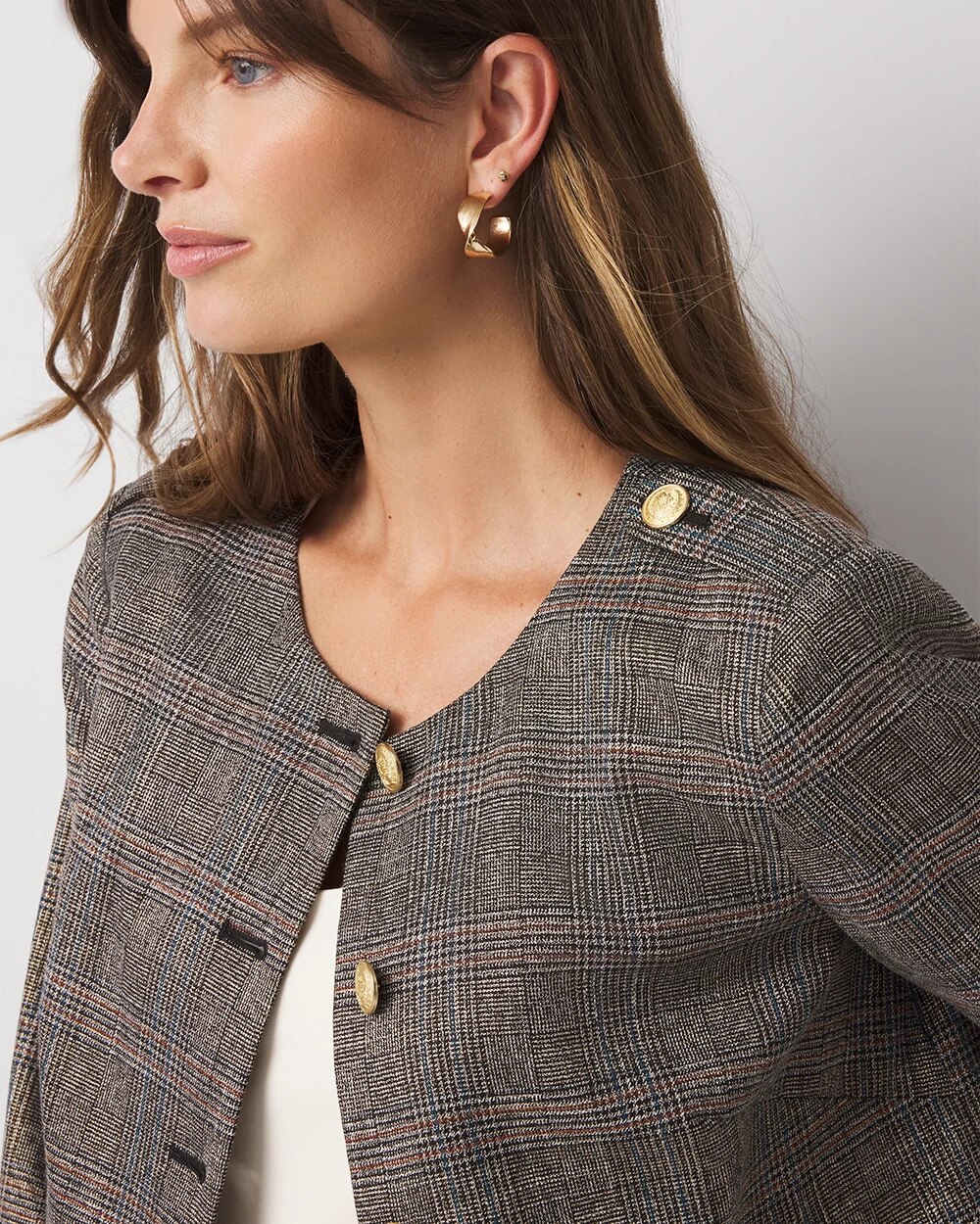 Metallic Plaid Cropped Jacket