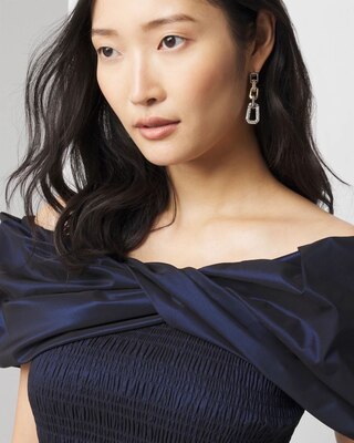 Mixed Metal Crystal Link Linear Earrings click to view larger image.