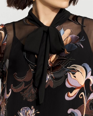 Floral Silk Burnout Tie-Neck Blouse click to view larger image.