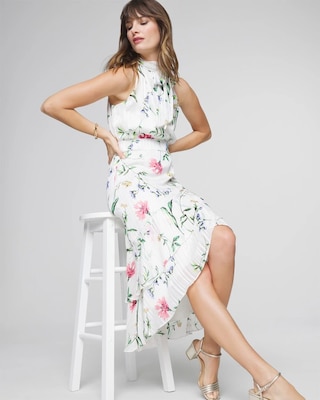 Halter Ruffle Blouson Midi Dress