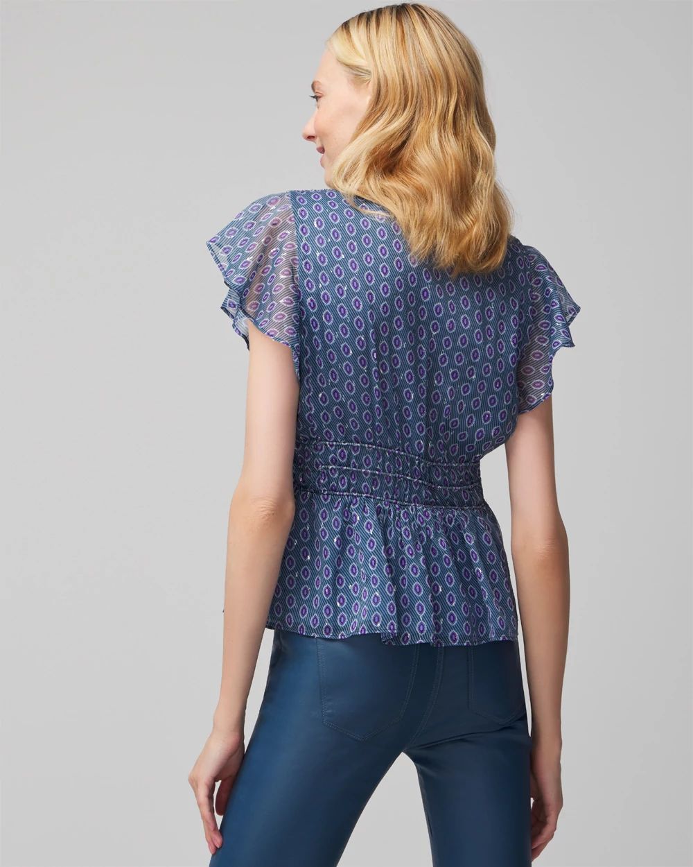 V-Neck Flutter Sleeve Shell Top
