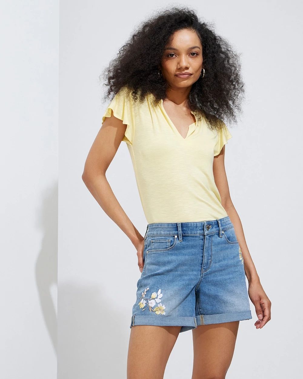 Outlet WHBM Mid-Rise Embroidered Shorts
