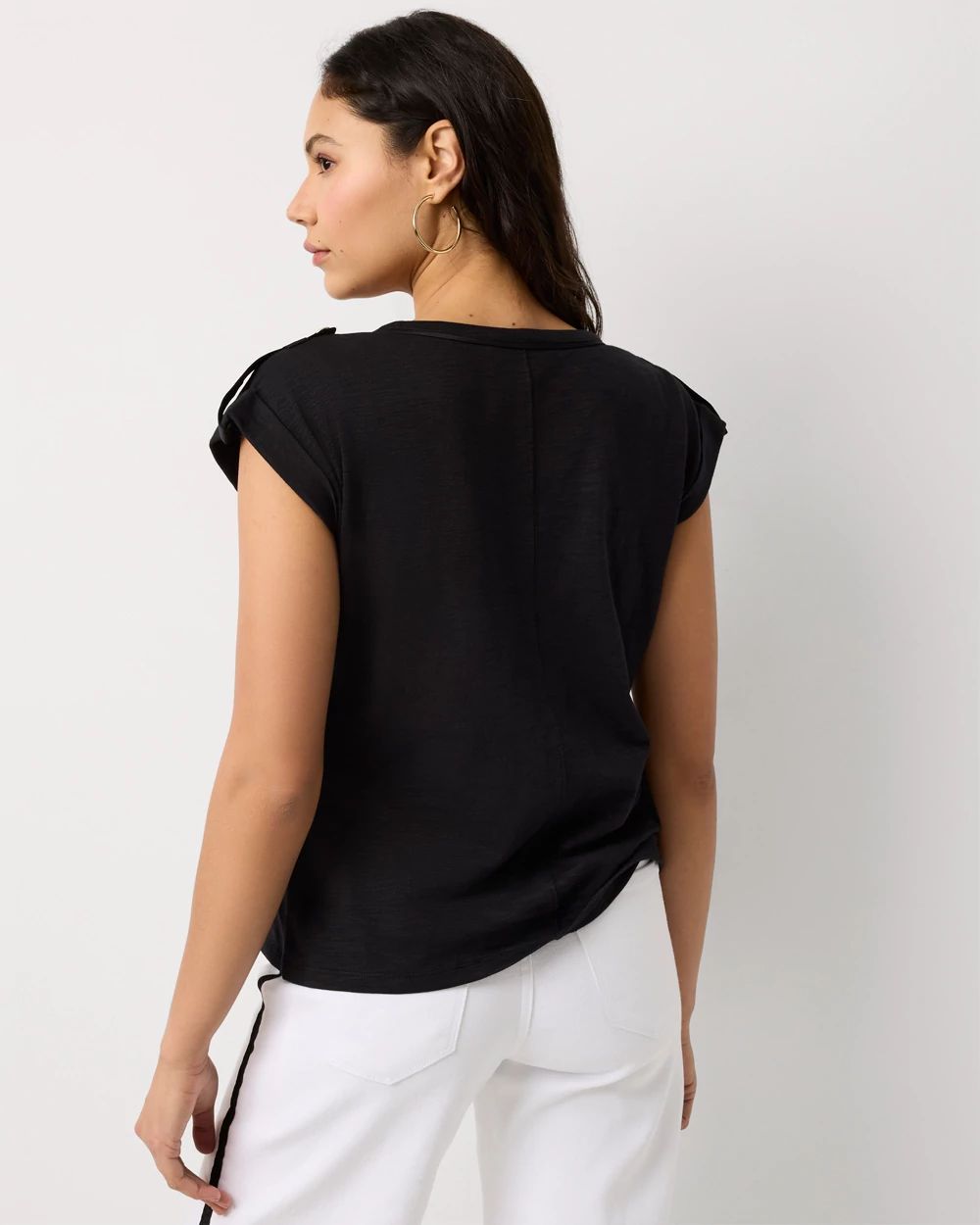 Satin Epaulet V-neck Tee