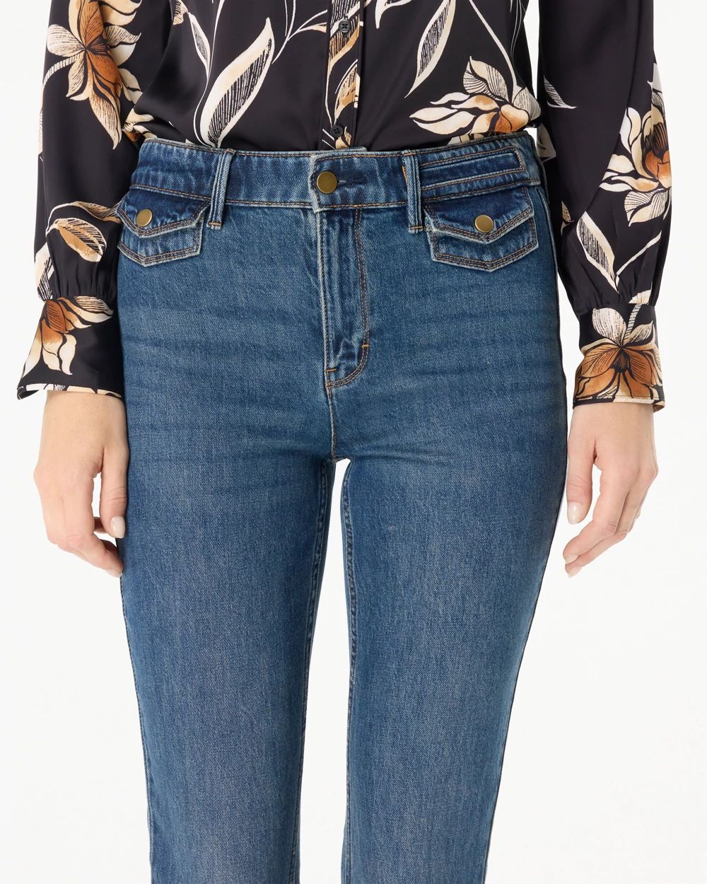 Petite Snap Pocket High-Rise Flare Jean click to view larger image.