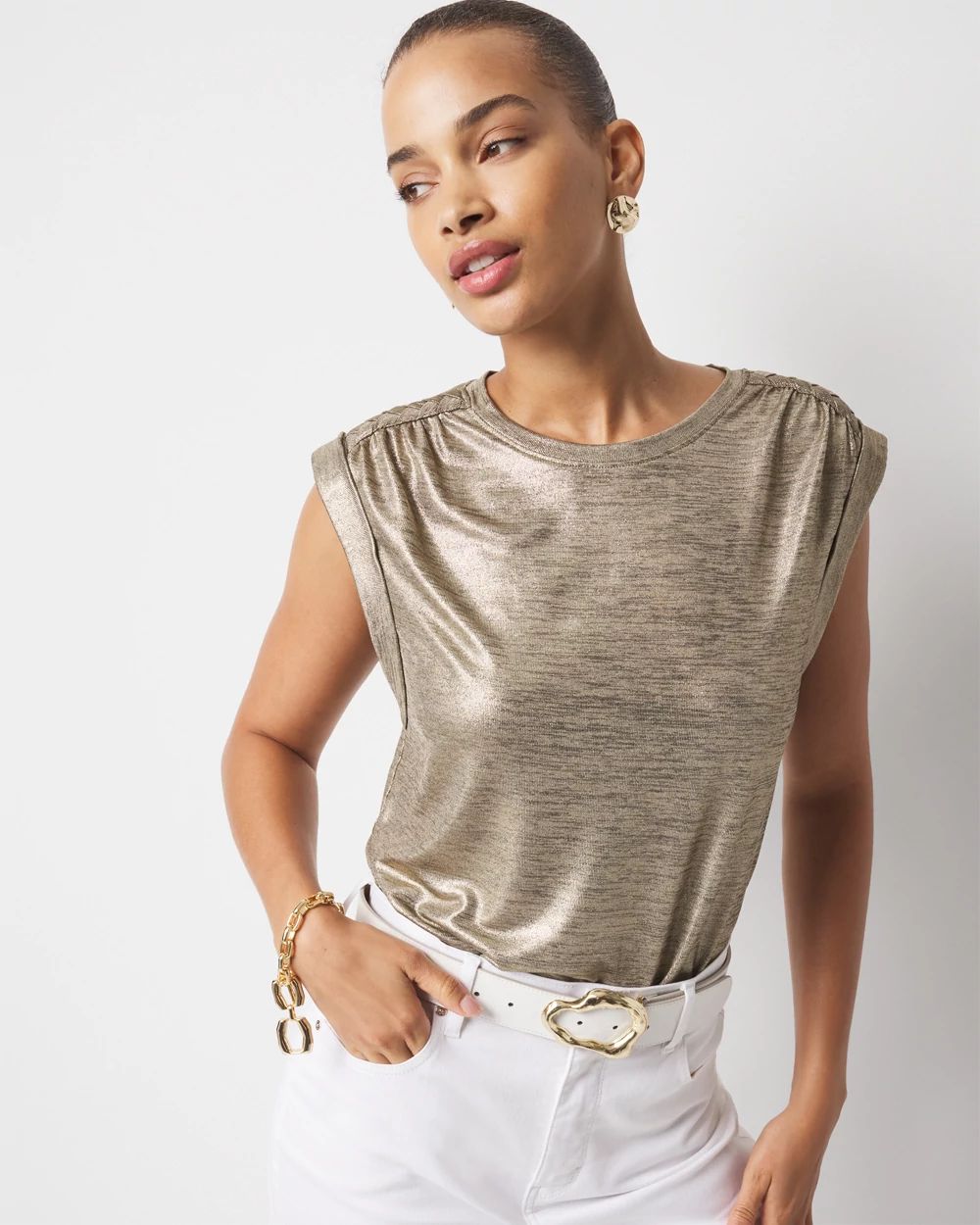 Gold Foil Braided Shoulder Tee