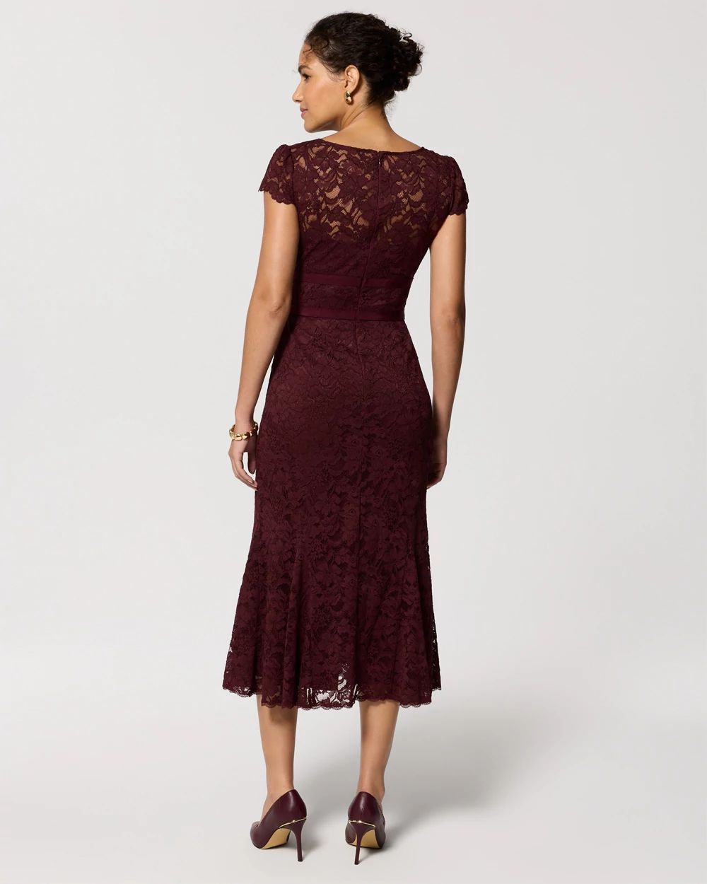 Petite V-neck Lace Midi Dress click to view larger image.