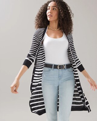 Black + White Striped Cardigan